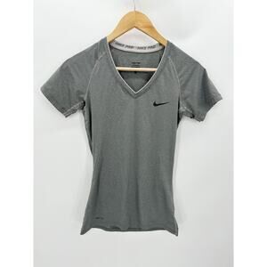 Nike Pro Dri-Fit Grey Short Sleeve V-Neck Activewear T-Shirt Women's Size Small